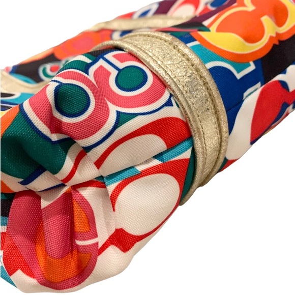 COACH Logo POPPY colorful gold leather trim purse tote - Picture 5 of 17